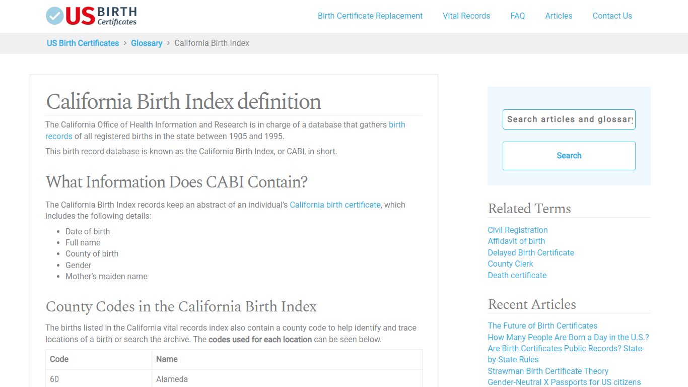 California Birth Index (CABI) - US Birth Certificates